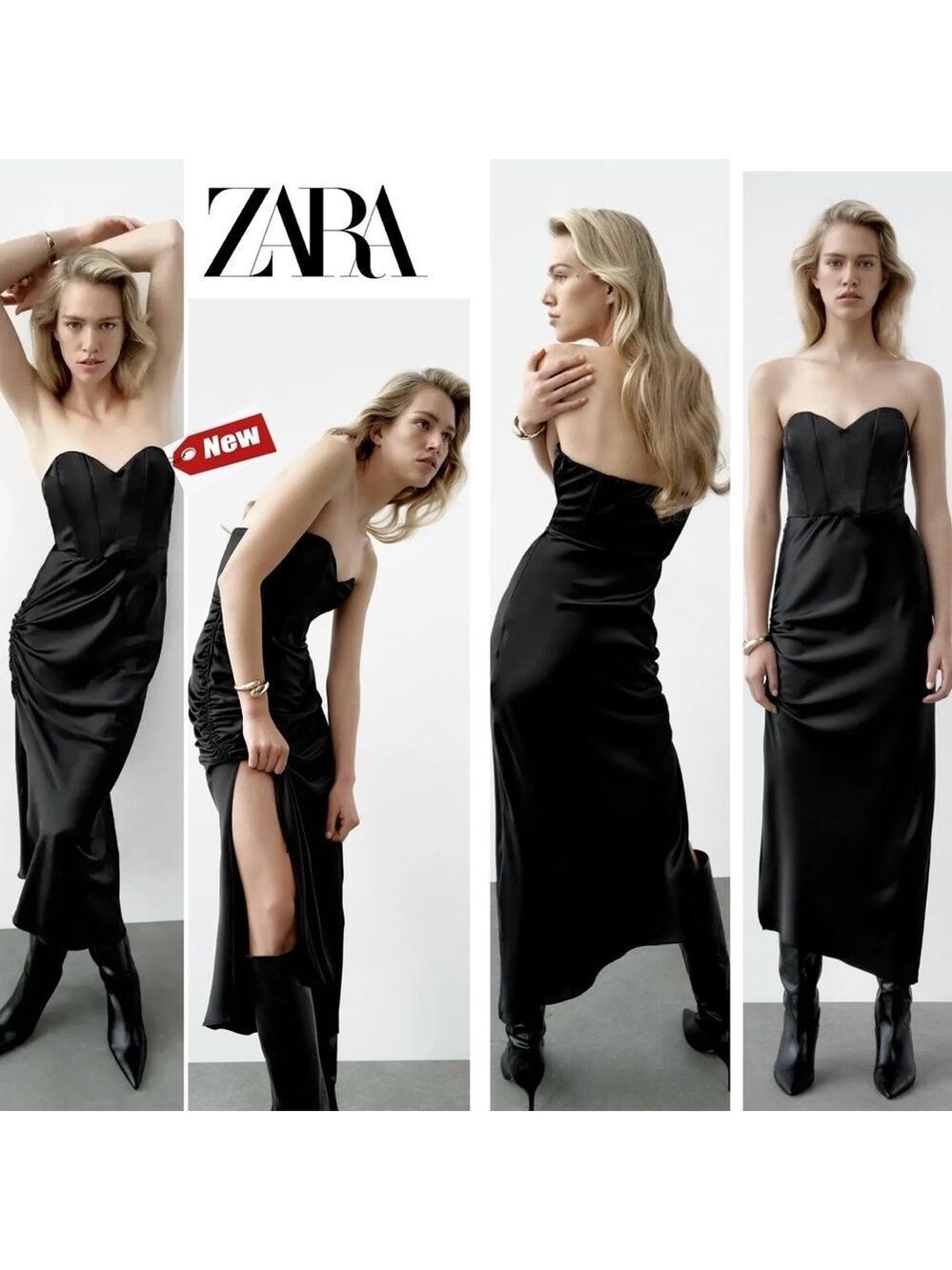 Zara black Satin Effect Corset bustier Dress Sz M Bloggers Fave NWOT